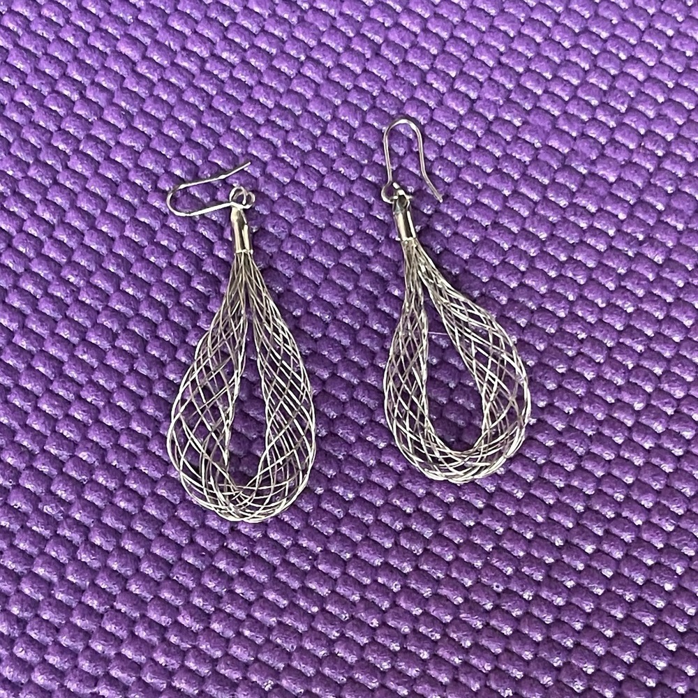 Vintage Silver Tone Filigree Teardrop Dangle Earrings Large Statement Boho
